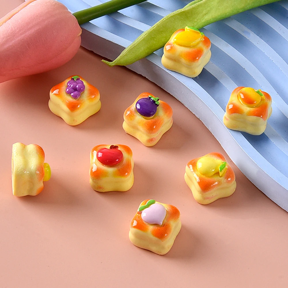 10PCS Shiny Square Fruit Bread Series Resin Flat Back Cabochons For Hairpin Scrapbooking DIY Jewelry Craft Decoration Accessorie