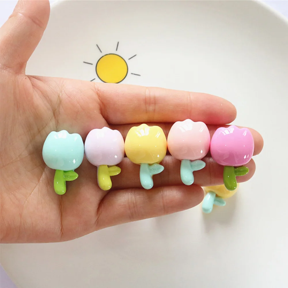 10PCS Shiny Tulip Flower Series Resin Flat Back Cabochons For Hairpin Scrapbooking DIY Jewelry Craft Decoration Accessories