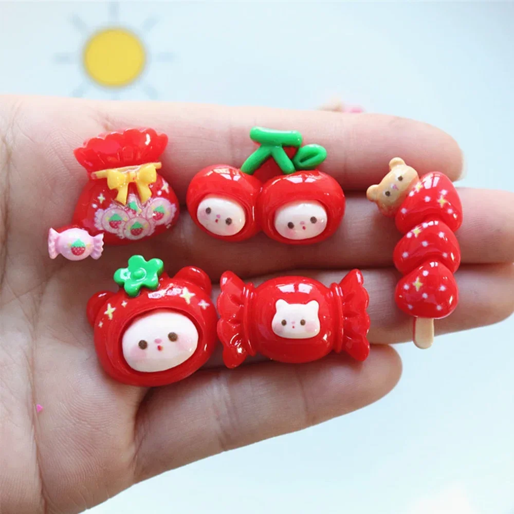 10PCS Shiny Red Candy Series Resin Flat Back Cabochons For Hairpin Scrapbooking DIY Jewelry Craft Decoration Accessories