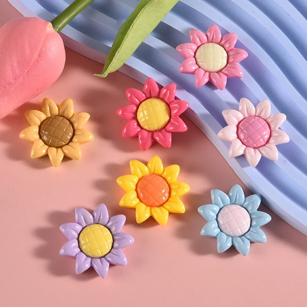 10PCS Shiny Colorful Sunflower Series Resin Flatback Cabochons For Hairpin Scrapbooking DIY Jewelry Craft Decoration Accessories
