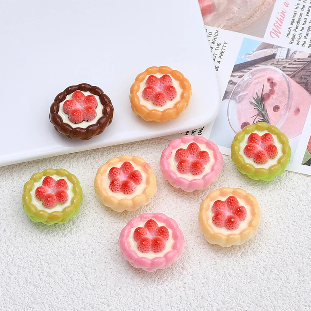 10PCS Shiny Strawberry Tart Series Resin Flatback Cabochons For Hairpin Scrapbooking DIY Jewelry Craft Decoration Accessories