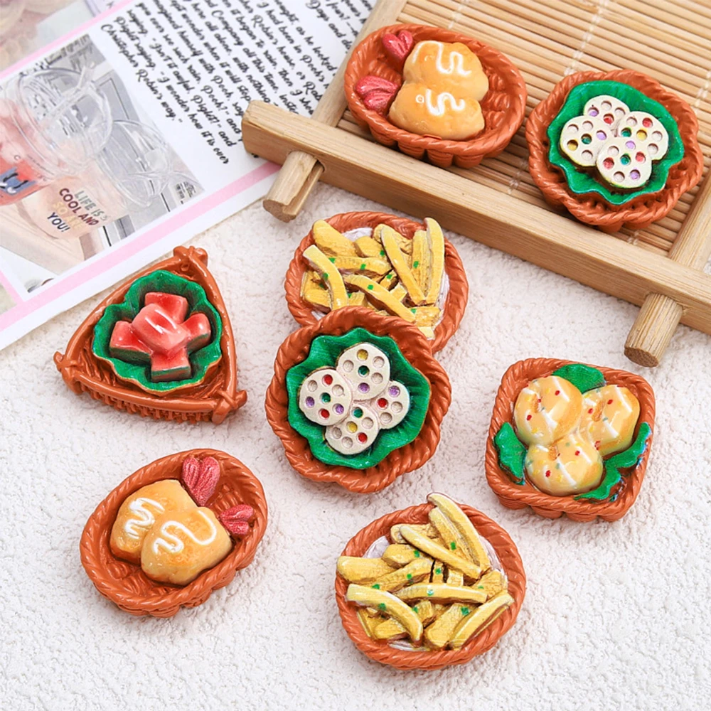 10PCS Shiny Picnic Basket Series Resin Flatback Cabochons For Hairpin Scrapbooking DIY Jewelry Craft Decoration Accessories