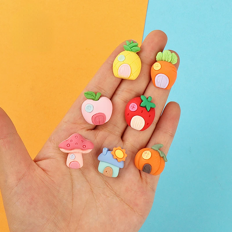 10pcs Cartoon Kawaii Mini Resin Fruits House Material Scrapbook Cabochons Flatback Embellishments Tools Accessories Diy Charms