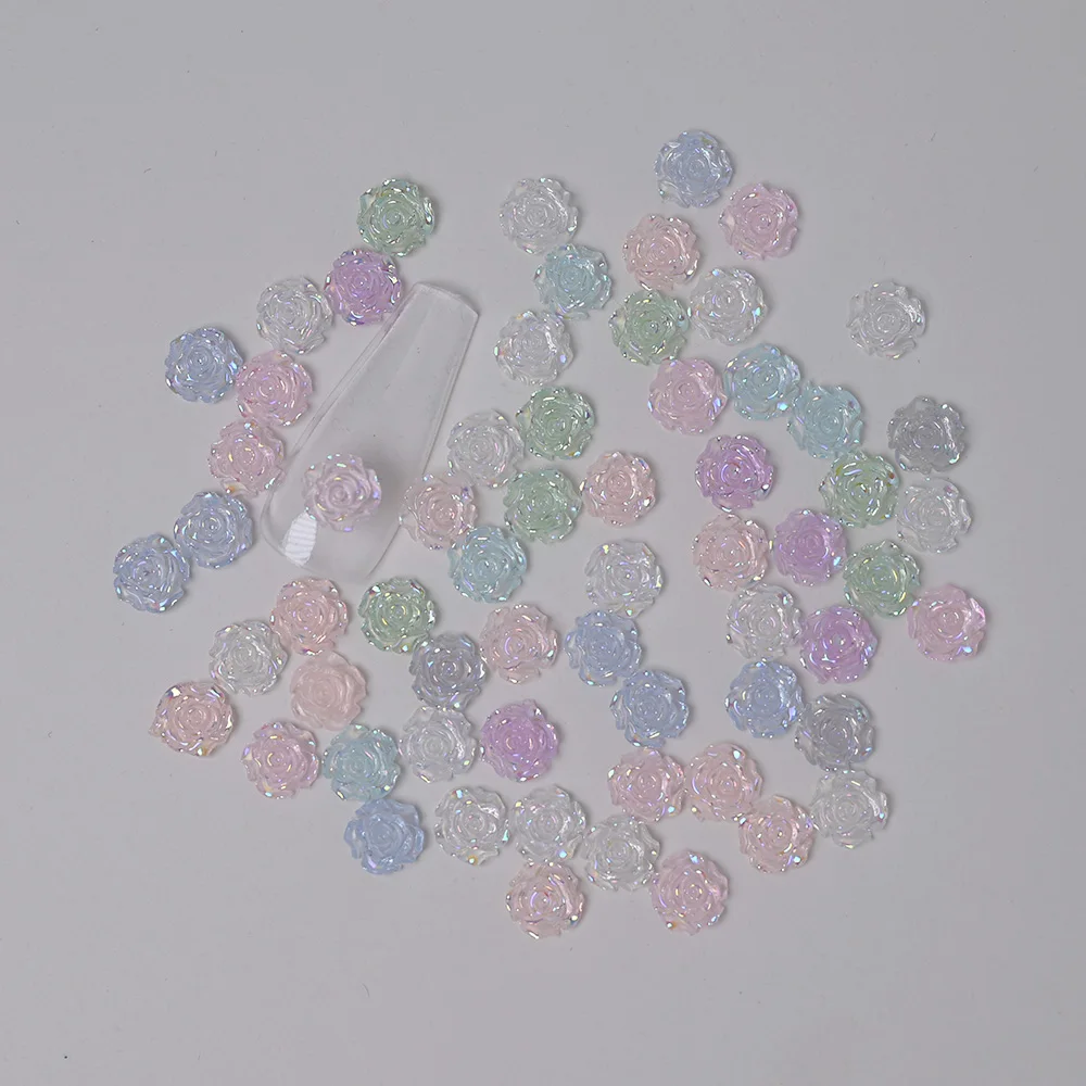 100PCS Mini 7.5mm Shiny Rose Flat Back Resin DIY Figurines Nail Art Enhancement Craft Scrapbooking Decoration Accessories