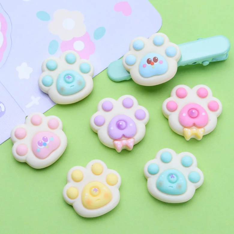 10pcs/lot Resin Cute Cat Paw Flat Back Cabochon Kawaii Flatback DIY Scrapbook for Hair Bow Phone Case Decor Accessory