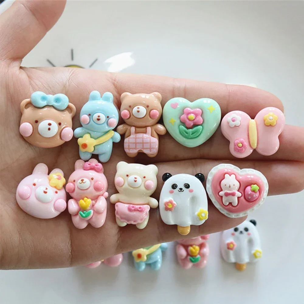 10PCS Shiny Butterfly Bear Series Resin Flat Back Cabochons For Hairpin Scrapbooking DIY Jewelry Craft Decoration Accessories