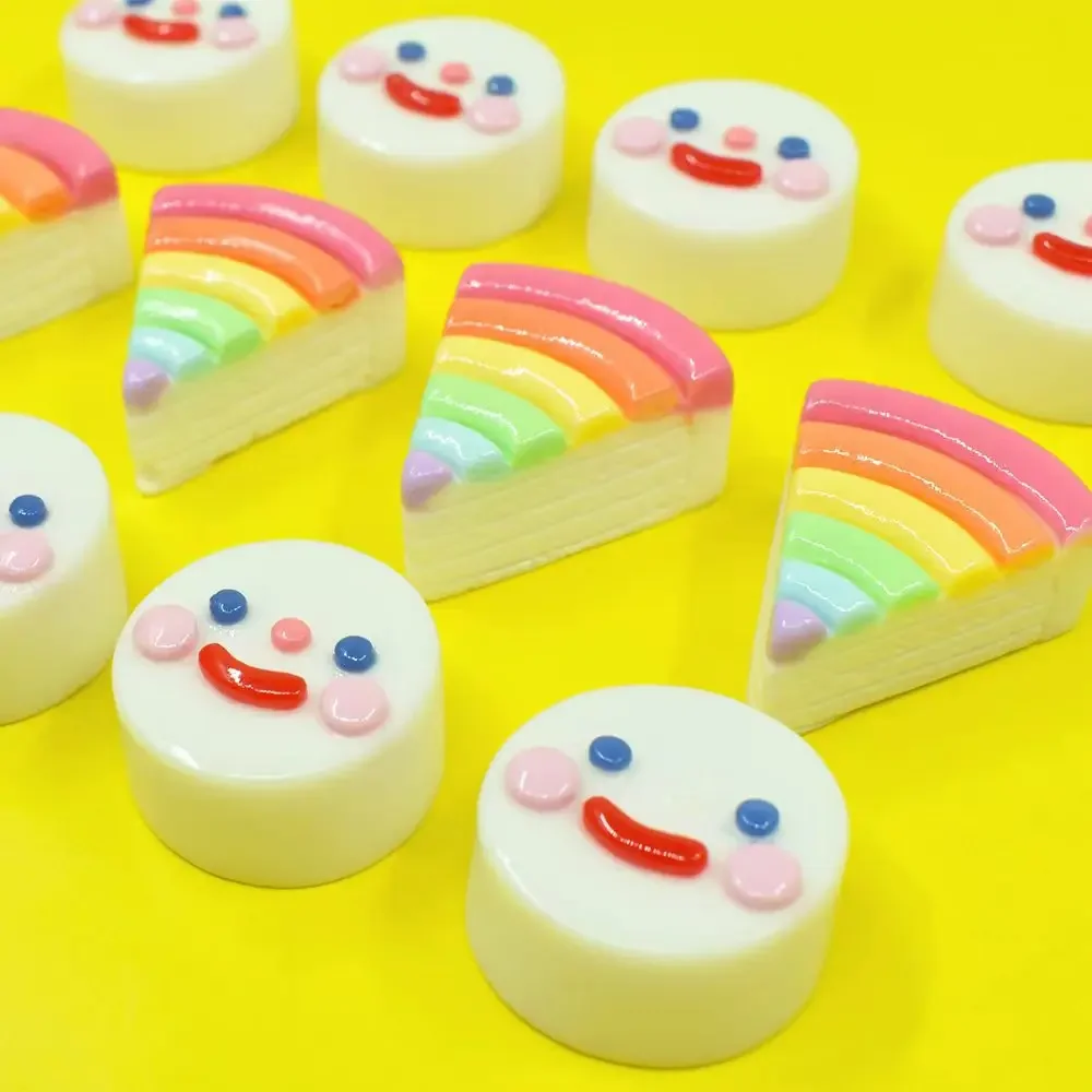 Kawaii Resin Rainbow Cake Figure 3D DIY Flatback Charms Crafts Accessories and Materials Flat Back Scrapbook Dollhouse Miniature