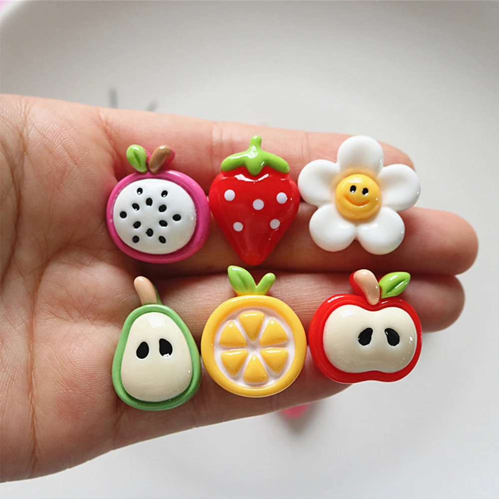 10PCS Shiny Smiling Face Fruit Resin Flatback Cabochons For Hairpin Scrapbooking DIY Jewelry Craft Decoration Accessories