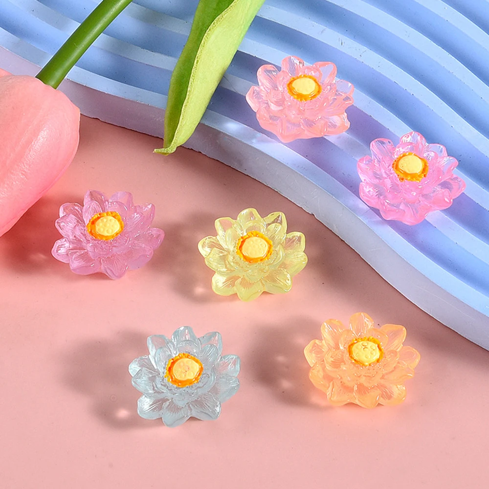 10PCS Noctilucent Lotus Series Resin Flatback Cabochons For Hairpin Scrapbooking DIY Jewelry Craft Decoration Accessories