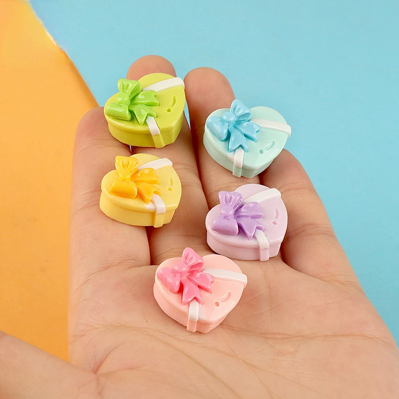 10pcs Kawaii Mini Resin Diy 3D Gift Box Scrapbooking Cabochons Flatback Charms Figures Crafts Miniature Flat Back Embellishments