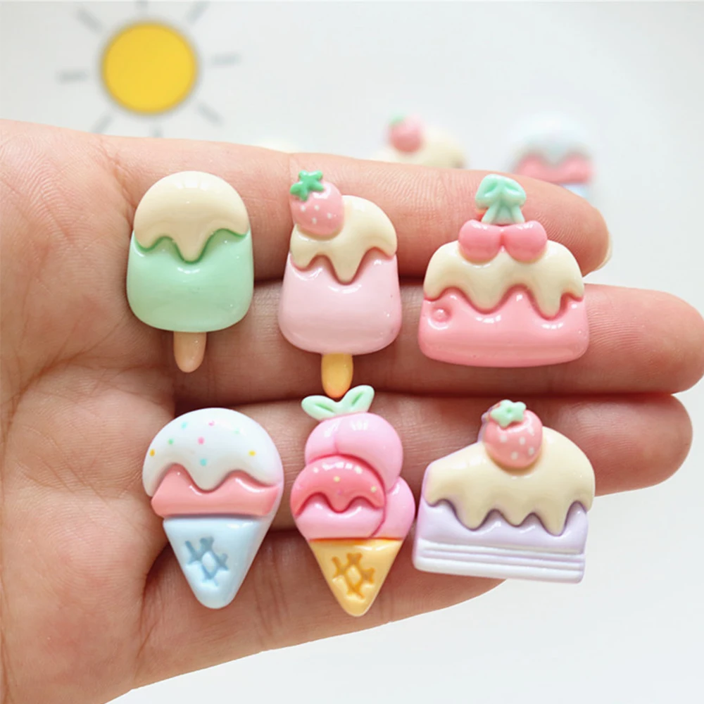 10PCS Shiny Ice Cream Cake Series Resin Flat Back Cabochons For Hairpin Scrapbooking DIY Jewelry Craft Decoration Accessories