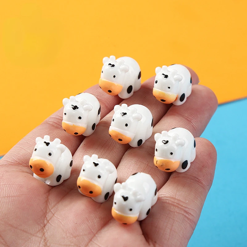 10pcs Kawaii 3D Resin Mini Cows Miniature Dollhouse Items Figurines for Decoration Things Figures Statues Room Decor Sculptures