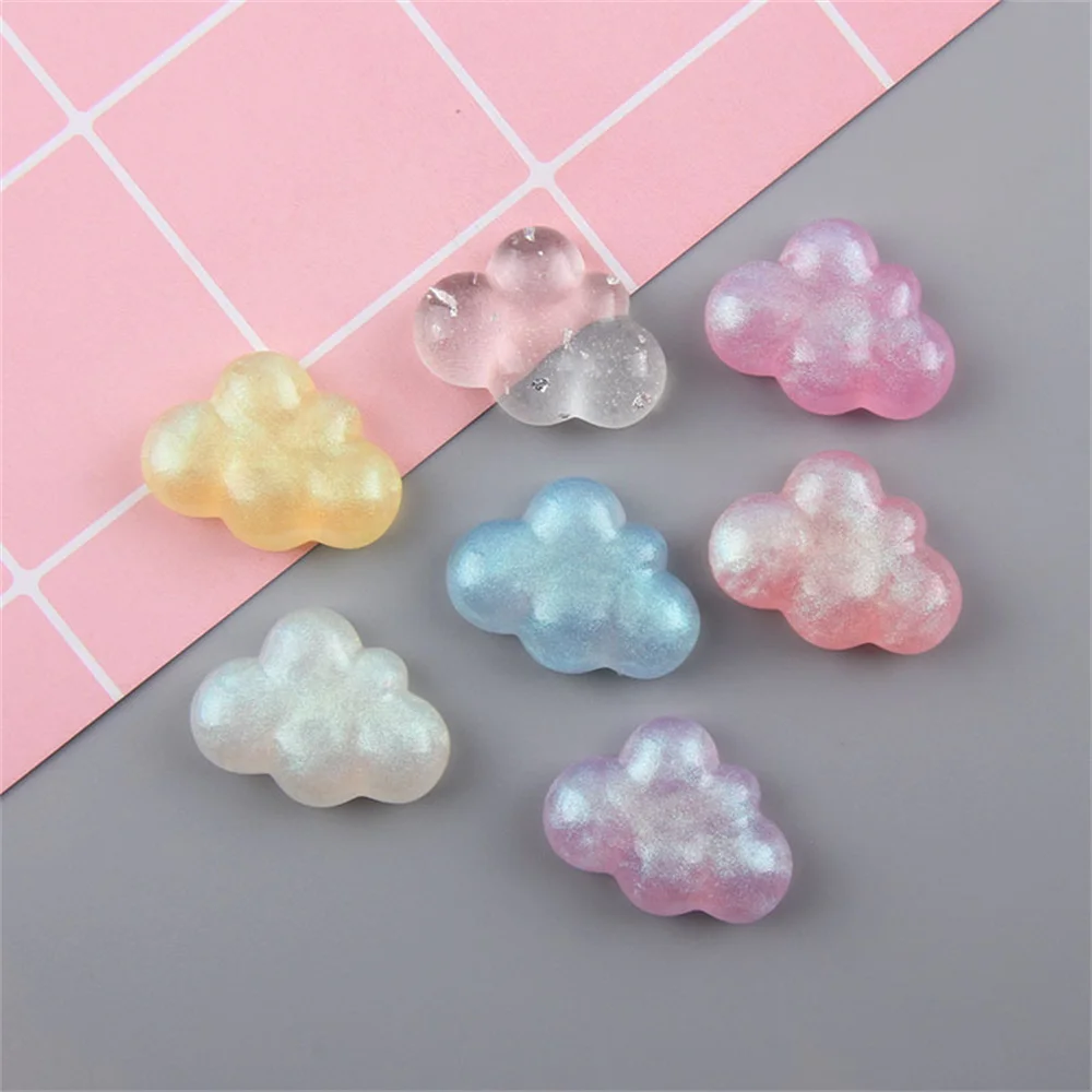 20Pcs Kawaii Glitter Cloud Flatback Resin Cabochon Scrapbook Embellishments DIY Hair Bow Center Accessories Phone Case Art Patch