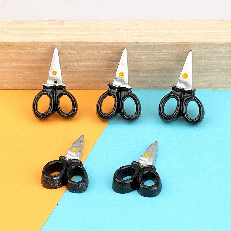 10pcs Kawaii Mini Resin Diy Planar Black Scissors Scrapbooking Miniature Accessories Cabochon Flatback Charms Material Dollhouse