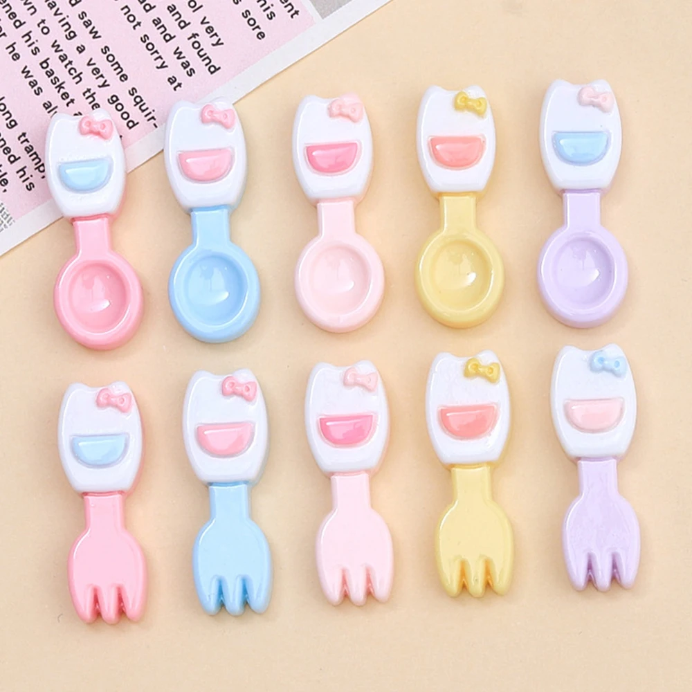 10PCS Shiny Cat Cutlery Series Resin Flatback Cabochons For Hairpin Scrapbooking DIY Jewelry Craft Decoration Accessories