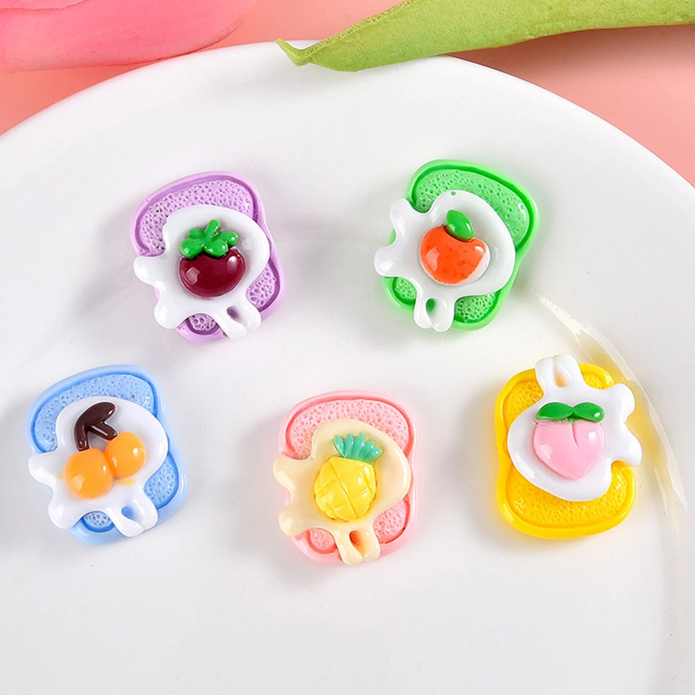 10PCS Fruit Toast Series Resin Flat Back Cabochons For Hairpin Scrapbooking DIY Jewelry Craft Decoration Accessories
