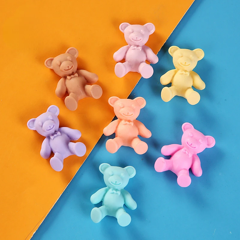 10pcs Diy Kawaii Resin Mini 3D Macaroon Bear Miniatures Crafts Accessories Materials Embellishments Scrapbook Supplies Flatback