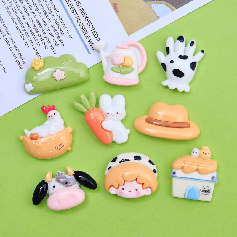 10pcs/lot New Mini Cute Cartoon Rabbit, Dairy Farm Series Resin Scrapbook Diy Jewellery Hairpin Accessories Decorate Craft