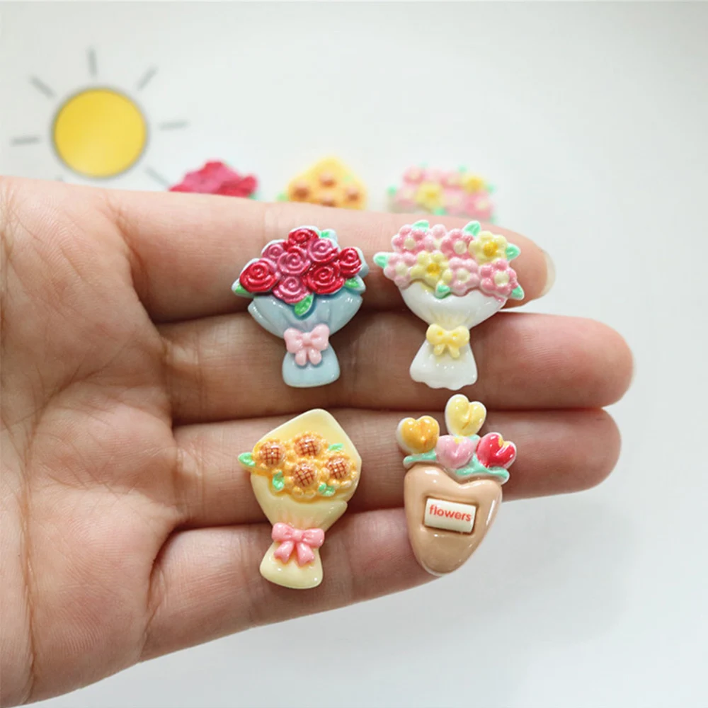 10PCS Shiny Bouquet Series Resin Flatback Cabochons For Hairpin Scrapbooking DIY Jewelry Craft Decoration Accessories