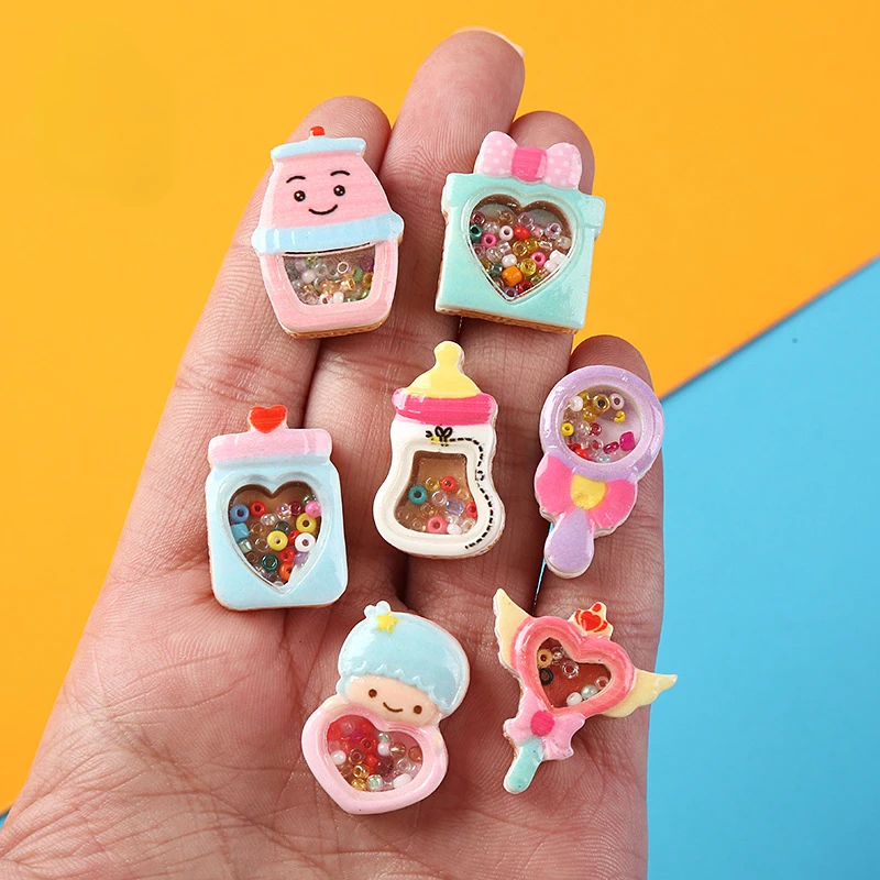 10pcs Kawaii Resin Mini Magic Stick with Beads Planar Flatback Embellishments Figurine Miniature Accessories Charm Dollhouse DIY