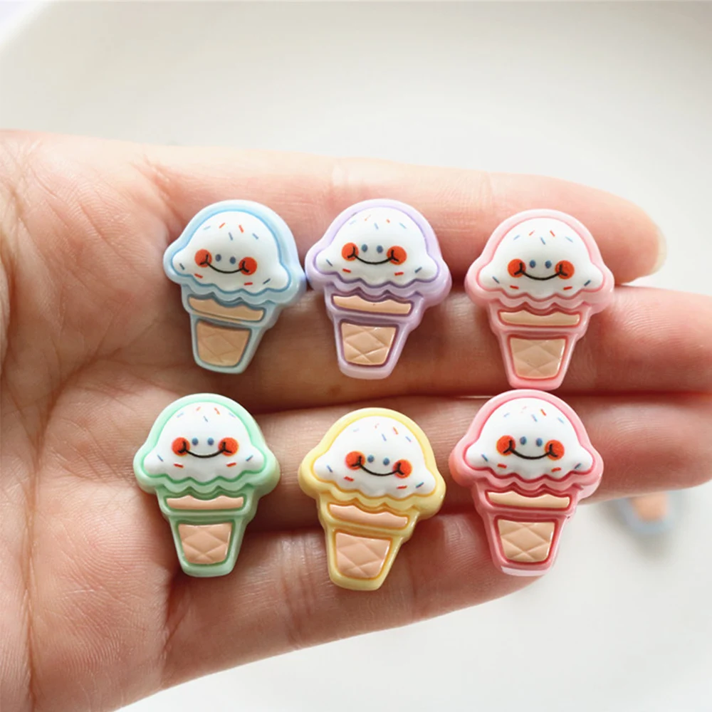 10PCS Smiling Face Ice Cream Series Resin Flatback Cabochons For Hairpin Scrapbooking DIY Jewelry Craft Decoration Accessories
