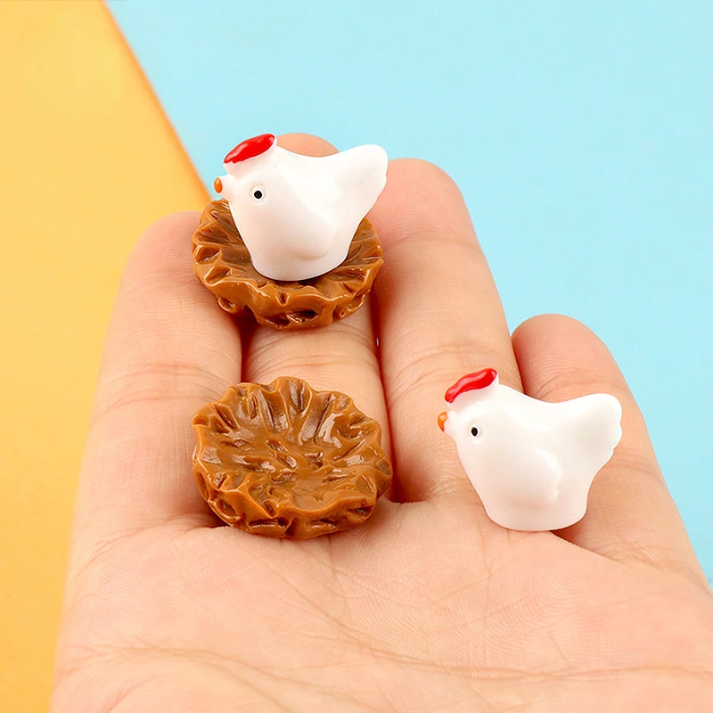 10pcs Kawaii 3D Mini Resin Chicken and Nest Miniatures Charm Embellishments Figures Crafts Cabochon Planar Flatback Material DIY