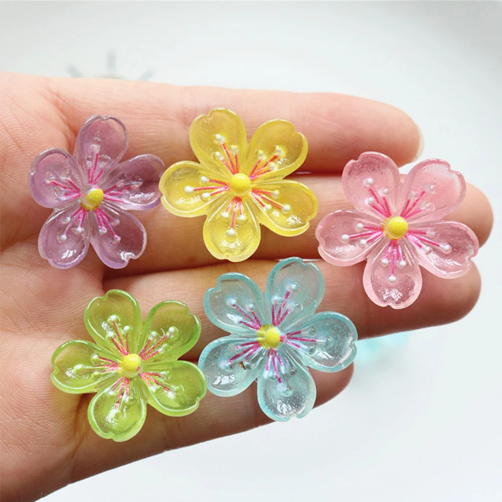 10PCS Clear Peach Blossom Series Resin Flat Back Cabochons For Hairpin Scrapbooking DIY Jewelry Craft Decoration Accessories