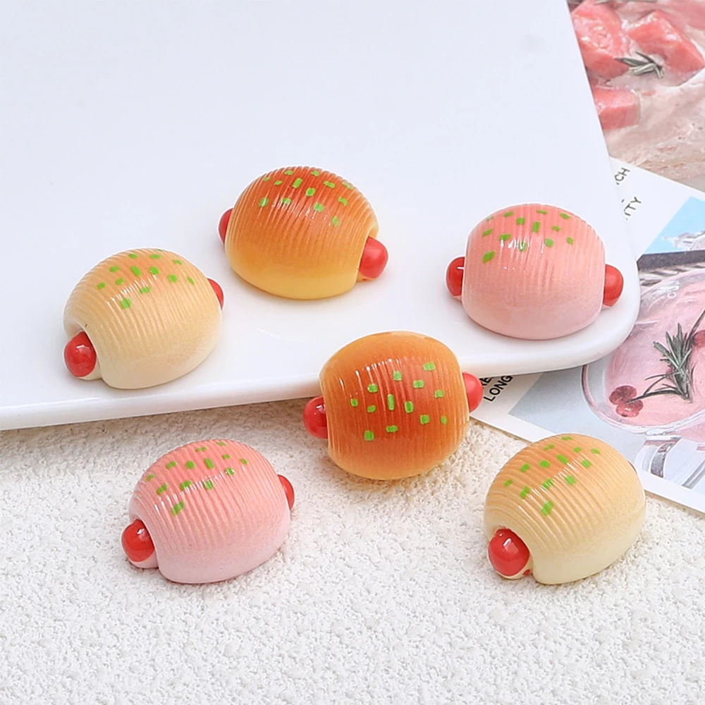 10PCS Shiny Ham Round Bread Series Resin Flatback Cabochons For Hairpin Scrapbooking DIY Jewelry Craft Decoration Accessories